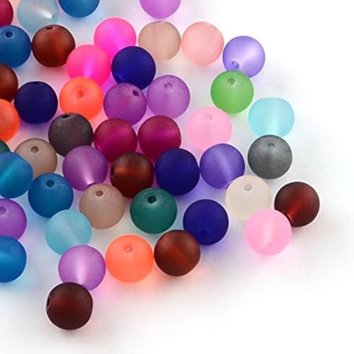 100 Gefrostete Glasperlen Mix Set Rund 6mm Matt Strange Vereist Schmuck Bunt R73 von Perlin