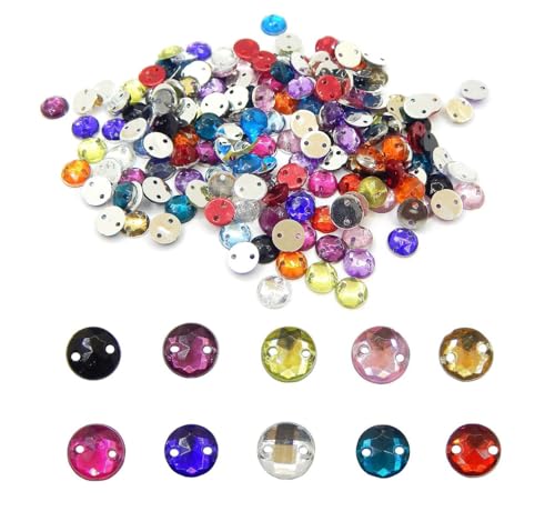 1000 Stück Strasssteine Glitzersteine zum annähen 10 Farben 2 Löcher Strass Sewing Flatback Diamanten Kristall Knöpfe für Handwerk Schmuck Kleidung Kleid Dekorationen Edelsteine Acryl-Nähkristalle von Perlin