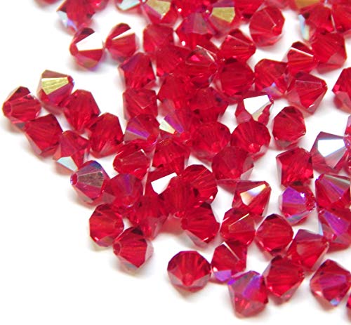 100X Preciosa Böhmische Kristallperlen 3mm Doppelkegel Tschechische Perlen Glasschliffperlen Glasperlen Bicone Beads (Rot Siam AB) von Perlin