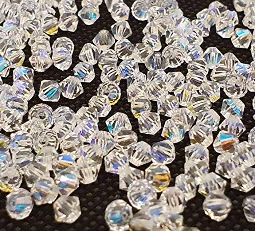 100X Preciosa Böhmische Kristallperlen 3mm Doppelkegel Tschechische Perlen Glasschliffperlen Glasperlen Druckperlen (Crystal AB) von Perlin