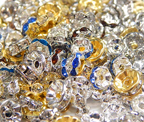 100stk Mischung Crystal Strass Rondelle Spacer Perlen, 6mm 8mm, Zwischenperlen Metallperle, Kristallperlen, Gold und Silber, A Qualität Strassperlen, Strasssteine von Perlin