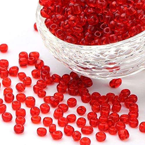 1100 Stück Glas Rocailles Perlen 4mm, 6/0, Pony Perlen, Klar Mini Rund Perlen, Seed Beads (Rot Transparent) von Perlin