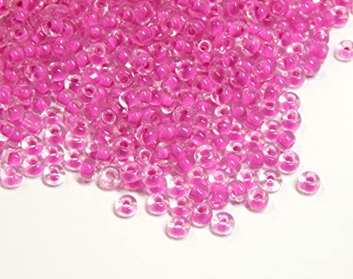 1100 Stück Glas Rocailles Perlen 4mm, 6/0, Pony Perlen, Klar Mini Rund Perlen, Seed Beads, (Pink Innen Farbe) von Perlin