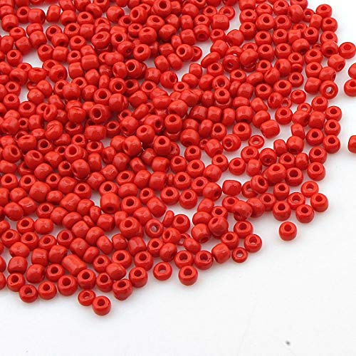 1100 Stück Glas Rocailles Perlen 4mm, 6/0, Pony Perlen, Klar Mini Rund Perlen, Seed Beads (Rot Opak) von Perlin