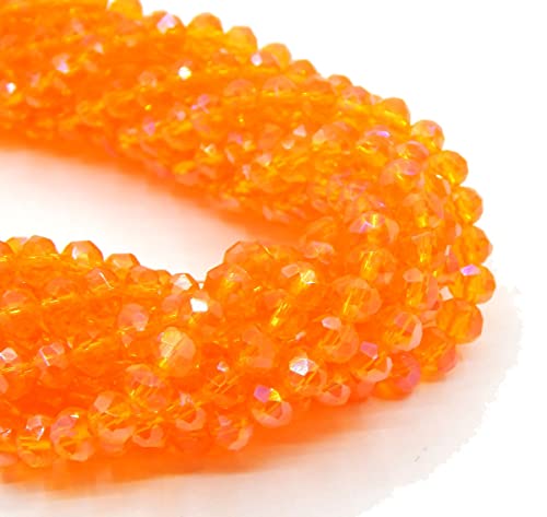 120 Stück Tschechische Böhmische Kristallperlen 4mm Tschechische Perlen CZ Glasschliffperlen Facettierte Rondelle Kügelchen Glasperlen, 1 strang (Orange AB) von Perlin