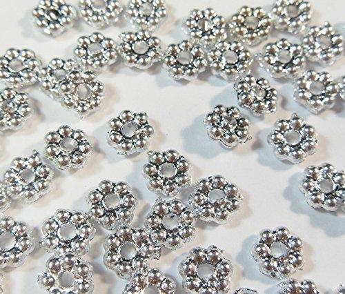 150 SPACER SILBER PERLEN 6mm KUNSTSTOFFPERLEN BLUMEN ACRYLPERLEN für Armbänder Auffädeln, Halsketten, Schlüsselanhänger und Kinderschmuck D101 von Perlin