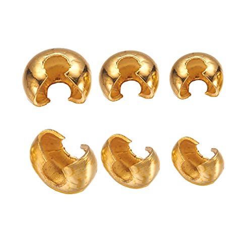 150 Stück Kaschierperlen DIY Bastel-Set Messing Metall Gold 5mm 4mm 3mm Quetschperlen Crimpschutz Crimp-Endperlen-Abdeckungen für die Schmuckherstellung Cover Beads von Perlin