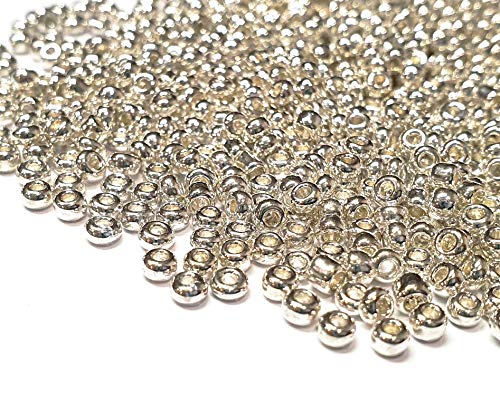 15000Stk Rocailles Perlen 3mm Metallic Farbe Set Glasperlen Rund 8/0 450g Indianerperlen Perlenhäkeln Perlentiere Seed Beads (Silber Poliert) von Perlin