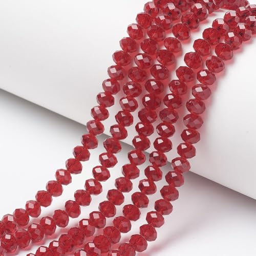 160 Stück Tschechische Böhmische Kristallperlen 3mm x 2mm Tschechische Perlen CZ Glasschliffperlen Facettierte Rondelle Kügelchen Glasperlen 1 strang (Dunkel Rot) von Perlin