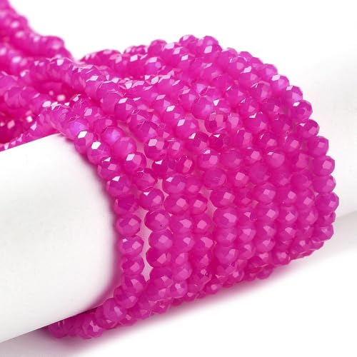 160 Stück Tschechische Böhmische Kristallperlen 3mm x 2mm Tschechische Perlen CZ Glasschliffperlen Facettierte Rondelle Kügelchen Glasperlen 1 strang (Pink) von Perlin