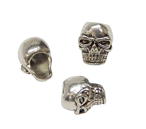 20 Schädel Totenkopf Perlen 10mm Metallperlen Silber 4mm Großloch für DIY Halskette Armbänder Basteln Schmuck Spacer Zwischenperlen Basteln von Perlin