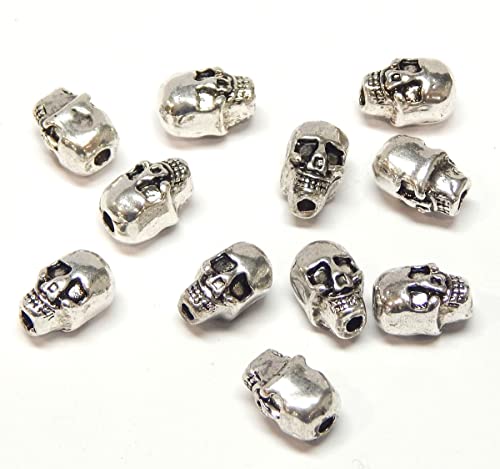 20 Schädel Totenkopf Perlen 12mm Beidseitig Metallperlen Silber 2,5mm loch für DIY Halskette Armbänder Basteln Schmuck Spacer Zwischenperlen von Perlin