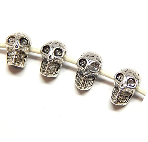 20 Schädel Totenkopf Perlen 12mm Beidseitig Metallperlen Silber 2mm loch für DIY Halskette Armbänder Basteln Schmuck Spacer Zwischenperlen von Perlin