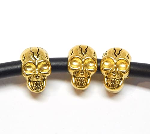 20 Schädel Totenkopf Perlen 12mm Metallperlen Beidseitig Gold 5mm Großloch für DIY Halskette Armbänder Basteln Schmuck Spacer Zwischenperlen Basteln von Perlin