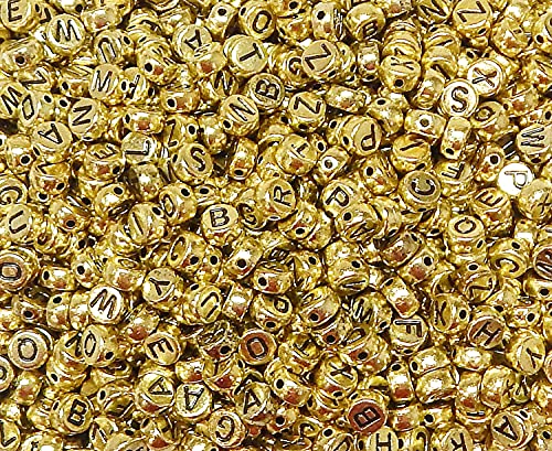 200 Buchstabenperlen Kunststoffbuchstabe Gold perlen mit Schwarz Buchstaben A-Z 7mm, Rund perlen für Armband, Choker, Schmuck oder andere Handwerk von Perlin