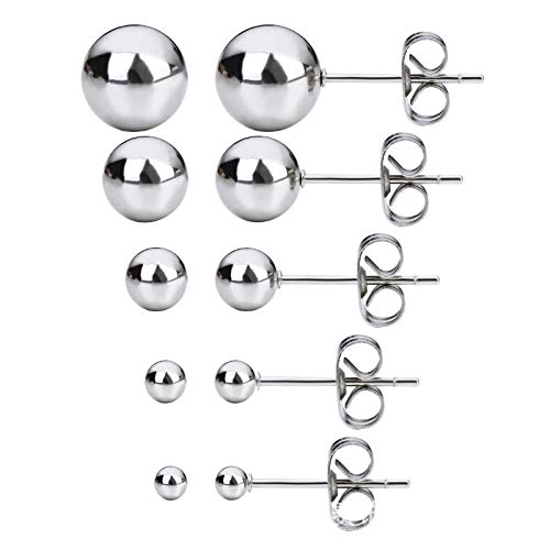 24stk Edelstahl Ohrring Ohrstecker kugel 3mm 4mm 6mm 8mm mit Ohrmutter Rohling Ohrsteckerrohlinge Rund für Schmuck Set Größe Wählen (2/3/4/8 mm Mix Set 12 Paar) von Perlin