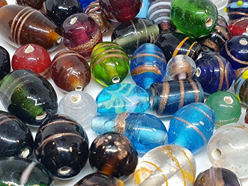 250g Glasperlen Mix Indian Glas Perlen Beads Silberfolie Lampwork Rund Oval Neu Farbe Bunt Perlenset Bastelset Für Schmuck zur Schmuckherstellung (250) von Perlin