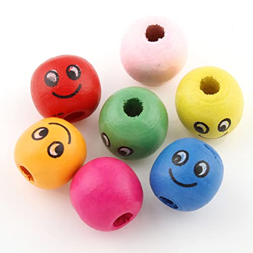 30 Stück Holzperlen 14mm Smiley-Gesicht Holzkugeln Gemischte Farbe Set Bunte zum Basteln 3mm mit loch von Perlin