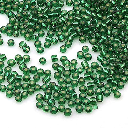 3300 Stück Glas Rocailles Perlen 3mm Silbereinzug, Silber Gefüttert, 8/0, Pony Perlen, Silver Lined Seed Beads (Grün) von Perlin