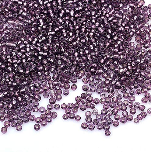 3300 Stück Glas Rocailles Perlen Lila 3mm Silbereinzug, Silber Gefüttert, 8/0 Silber ausgekleidet, Silver Lined Seed Beads (Violett) von Perlin