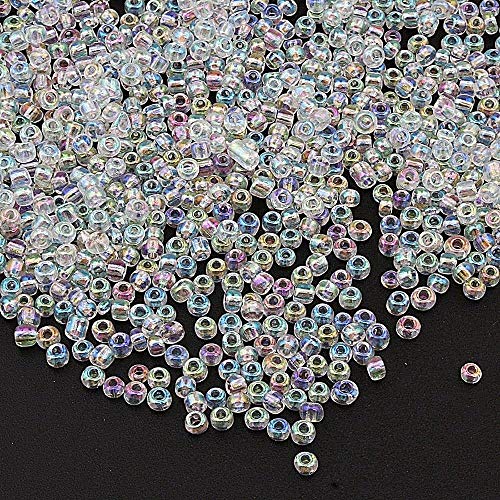 3300 Stück Glas Rocailles Perlen 3mm Transparent Rainbow Farbe Set, 8/0, Pony Perlen, Klar Mini Rund Perlen, Luster Seed Beads (Weiß AB) von Perlin