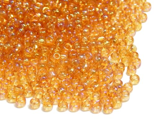 3300 Stück Glas Rocailles Perlen 3mm Transparent Rainbow Farbe Set, 8/0, Pony Perlen, Mini Rund Perlen, Luster Seed Beads (Gold AB) von Perlin