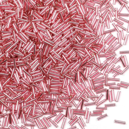 3300 Stück Glas Rocailles Perlen 6mm, Glas Bugle Stiftperlen, Röhrchen, Tubes, Stäbchen perlen, Roccailles (Pink Silbereinzug) von Perlin