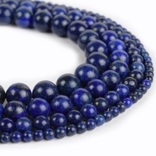 4 Größe Edelstein Perlen Natur Lapis Lazuli Set Natursteine 4mm 6mm 8mm 10mm RUND BLAU Halbedelstein Edelsteine Lapislazuli Schmuckperlen Schmuckstein für DIY Kette Basteln von Perlin