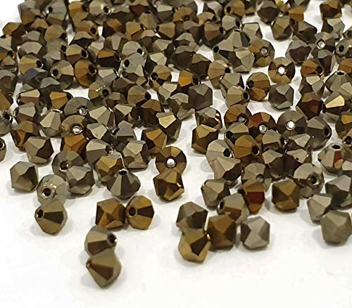 40X Preciosa Böhmische Kristallperlen 4mm Doppelkegel Tschechische Perlen Glasschliffperlen Glasperlen Druckperlen (Khaki Vergoldet AB) von Perlin