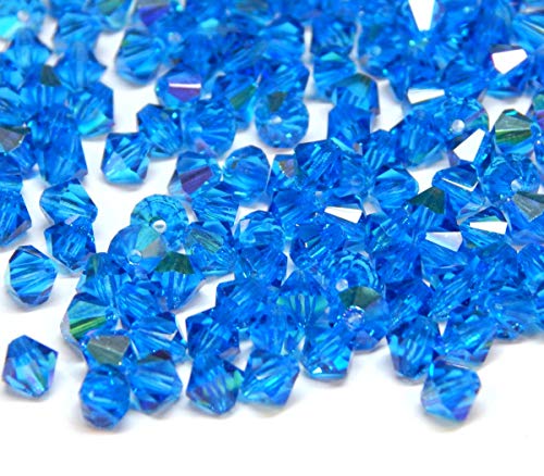 40stk Preciosa Böhmische Kristallperlen 4mm Doppelkegel Tschechische Perlen Glasschliffperlen Glasperlen, Bicone Beads (Capri Blau AB) von Perlin