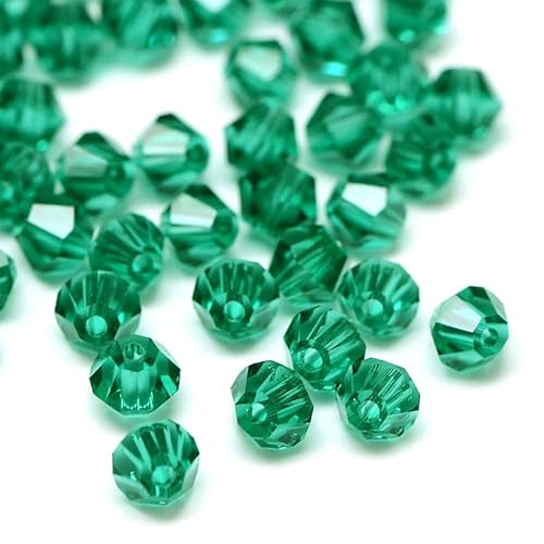 40stk Preciosa Böhmische Kristallperlen 4mm Doppelkegel Tschechische Perlen Glasschliffperlen Glasperlen, Bicone Beads (Grün Zirkon) von Perlin