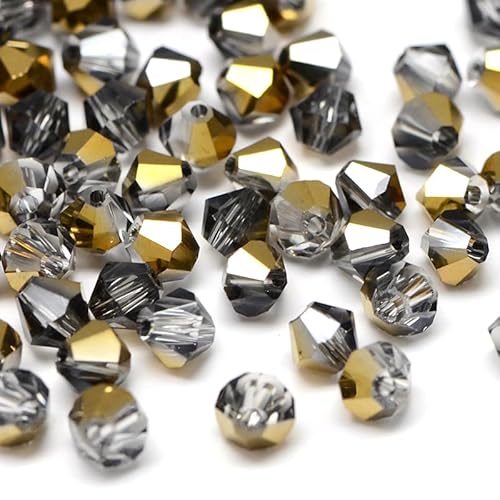 40stk Preciosa Glasperlen, Böhmische Kristallperlen 4mm Doppelkegel Tschechische Perlen Glasschliffperlen (Schwarz Diamant Gold AB) von Perlin