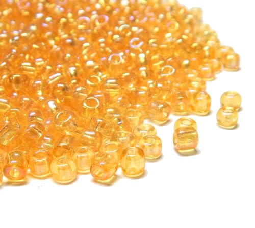 450g, Rocailles Perlen 4mm, 6/0, Glasperlen, Roccailles, 5000 Stück, Seed Beads (Gold AB Transparent) von Perlin