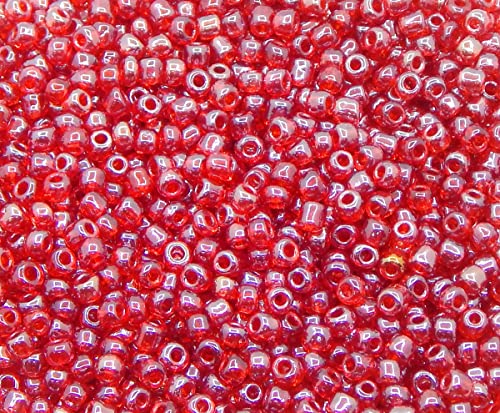 450g, Rocailles Perlen 4mm, 6/0, Glasperlen, Roccailles, 5000 Stück, Seed Beads (Rot Luster) von Perlin