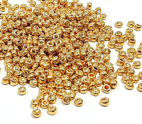 450g, Rocailles Perlen 4mm, 6/0, Glasperlen, Roccailles, 5000 Stück, Seed Beads (Gold Metallic) von Perlin