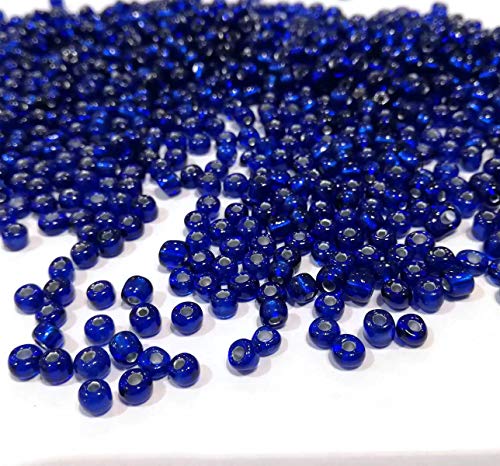 450g, Rocailles Perlen 4mm, 6/0, Glasperlen, Roccailles, 5000 Stück, Seed Beads (Royal Blau Silbereinzug) von Perlin