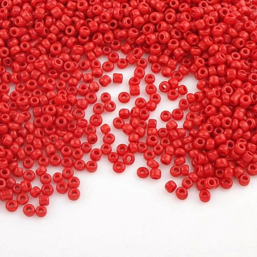 450g Rocailles Perlen 2mm Opak und Matt Set Glasperlen Rund 30000stk 11/0 Indianerperlen Perlenhäkeln Perlentiere Seed Beads (Rot) von Perlin