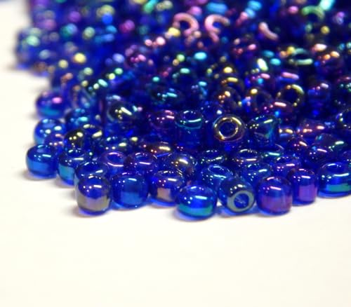 450g Rocailles Perlen 2mm Transparent Set Glasperlen Rund 30000stk 11/0 Indianerperlen Perlenhäkeln Perlentiere Seed Beads (Royal Blau AB) von Perlin