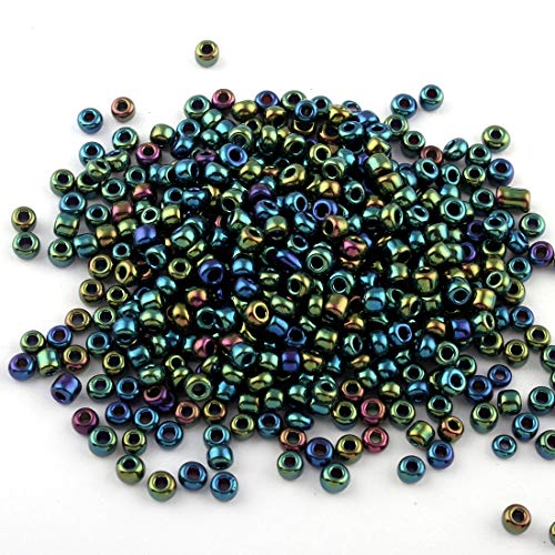 450g Rocailles Perlen 3mm Metallic Farbe Set Glasperlen Rund 15000Stk 8/0 Indianerperlen Perlenhäkeln Perlentiere Seed Beads (Grün Blau) von Perlin