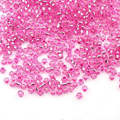 450g Rocailles Perlen 3mm Silbereinzug Farbe Set Glasperlen Rund 15000Stk 8/0 Indianerperlen Perlenhäkeln (Rosa) von Perlin