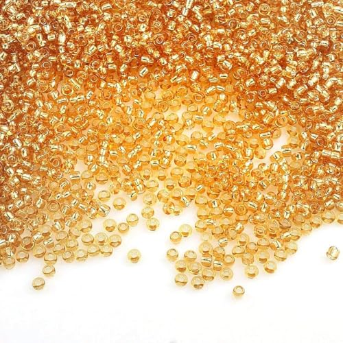 450g Rocailles Perlen 3mm Silbereinzug Farbe Set Glasperlen Rund 15000Stk 8/0 Indianerperlen Perlenhäkeln Perlentiere Seed Beads (Gold) von Perlin