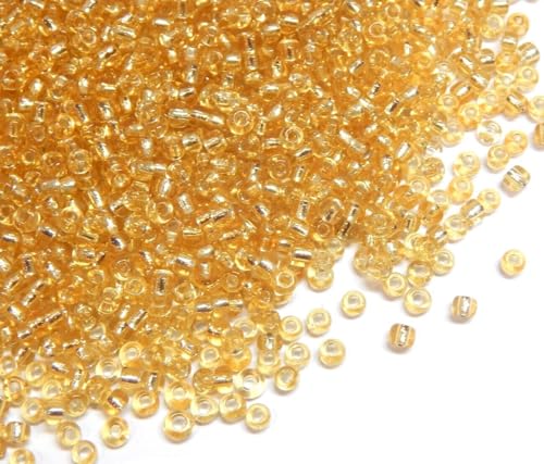 450g Rocailles Perlen 3mm Silbereinzug Farbe Set Glasperlen Rund 15000Stk 8/0 Indianerperlen Perlenhäkeln Perlentiere Seed Beads (Hell Gold) von Perlin