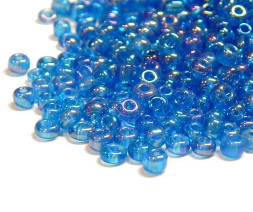 450g Rocailles Perlen 3mm Transparent Farbe Set Glasperlen Rund 15000Stk 8/0 Indianerperlen Perlenhäkeln Perlentiere Seed Beads (Blau AB) von Perlin