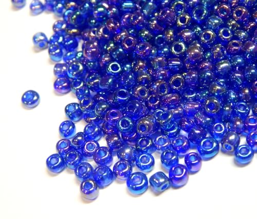 450g Rocailles Perlen 3mm Transparent Farbe Set Glasperlen Rund 15000Stk 8/0 Indianerperlen Perlenhäkeln Perlentiere Seed Beads (Royal Blau AB) von Perlin