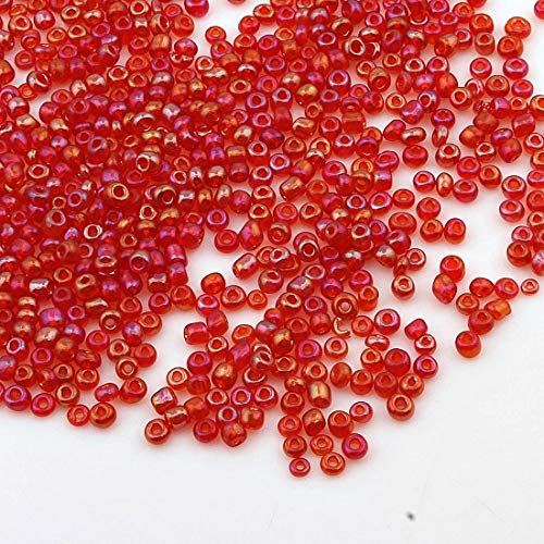 450g Rocailles Perlen 3mm Transparent Farbe Set Glasperlen Rund 15000Stk 8/0 Indianerperlen Seed Beads (Rot AB) von Perlin