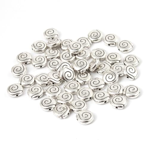 50 Armband Perlen Metallperlen 8mm Spacer Spirale Motive Scheibe Alitsilber für Schmuck Basteln Halskette Ohrring von Perlin