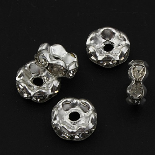 50 Glas Strass Rondell Spacer Metallperlen 6mm SILBER FARBE KLAR Rhinestone R25 von Perlin