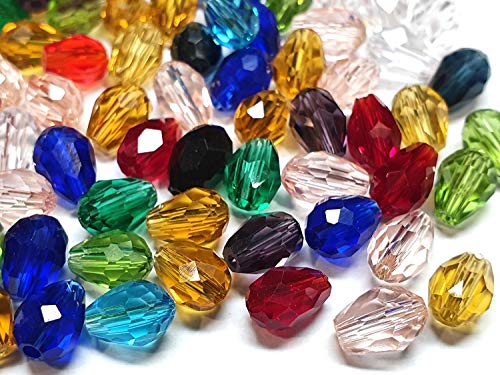 50 Stück TSCHECHISCHE KRISTALL PERLEN GLASPERLEN - Bunt - 8mm x 6mm Tropfen form Schmuckperlen Kristallschliffperlen Glasschliffperlen von Perlin