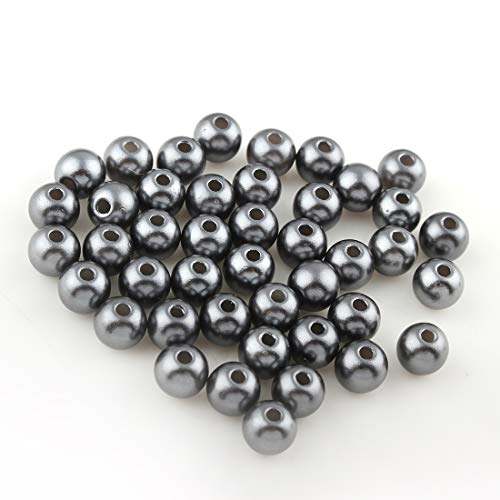 50 Wachsperlen 8mm Kunststoff Acryl Perlen Tischdeko Hochzeit Rund Drahtsterne Streudeko Perlmutt Perlensterne Basteln Wachs-Perlen (Grau) von Perlin