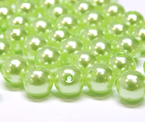 50 Wachsperlen 8mm Kunststoff Acryl Perlen Tischdeko Hochzeit Rund Drahtsterne Streudeko Perlmutt Perlensterne Basteln Wachs-Perlen (Olivine Grün) von Perlin